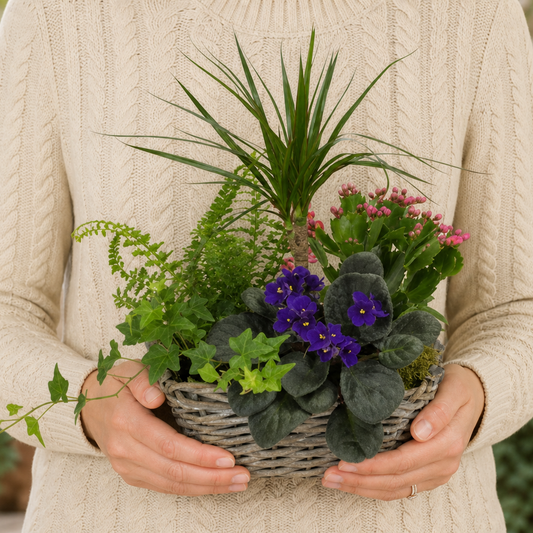 Person holding the PALETTE potted plant outdoors, torso only without face