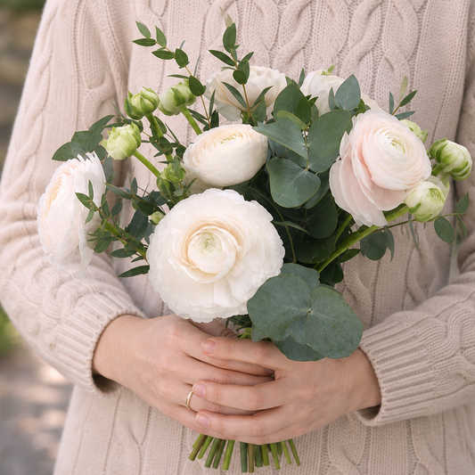 Person holding the RADIANCE bouquet outdoors, torso only without face
