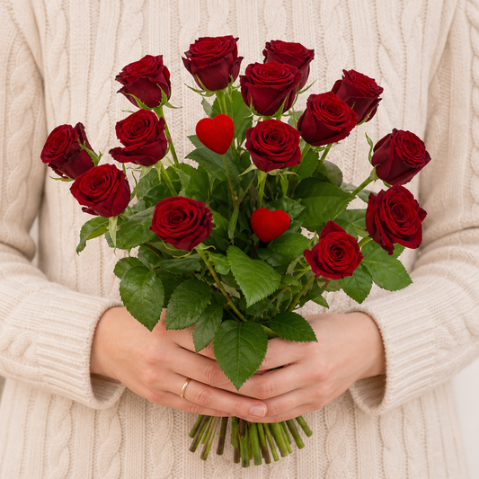 Person holding the ULTIMATE bouquet outdoors, torso only without face